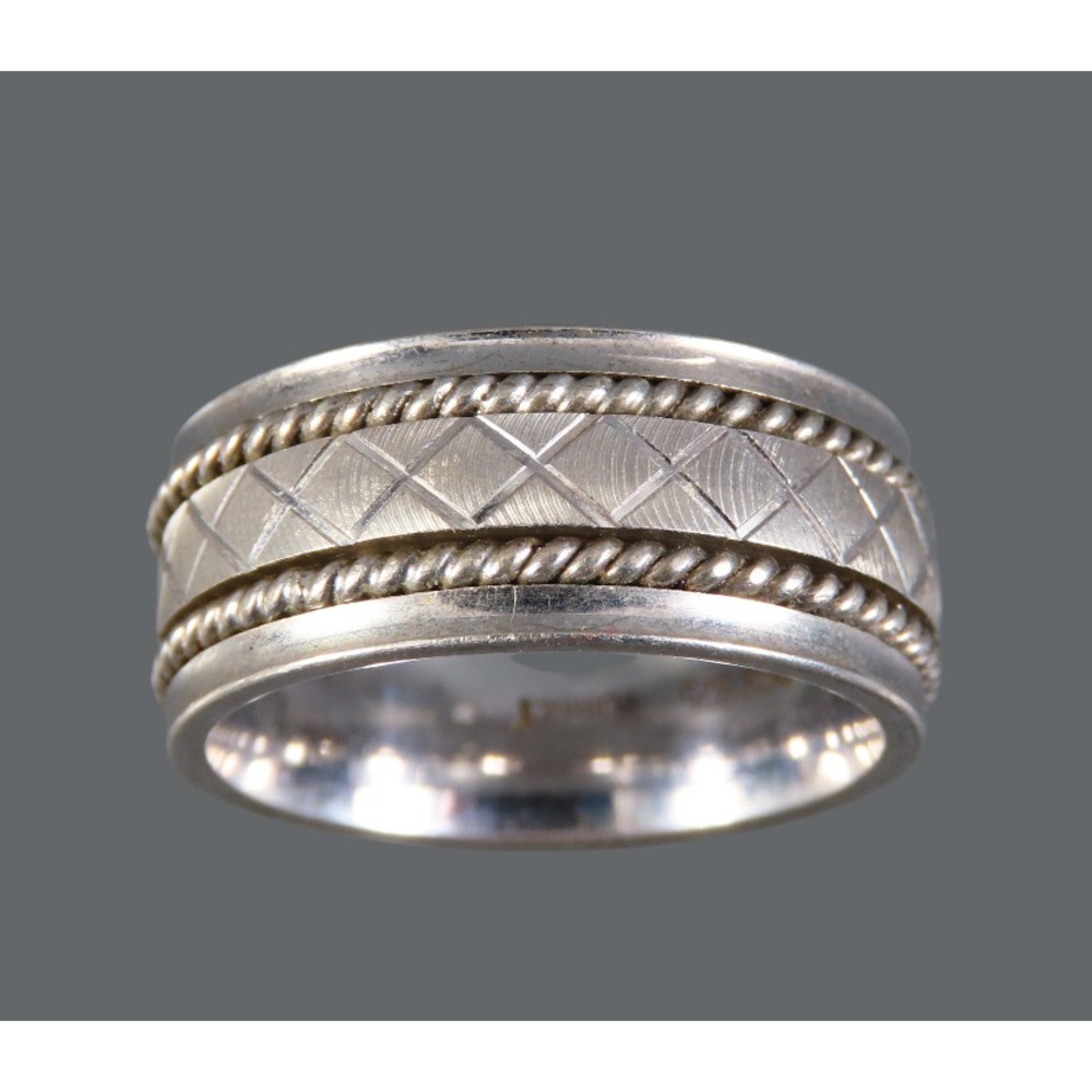 DGS Sterling Silver CROSS-HATCH Diamond Cut SPINNER BAND RING Wedding or Not 8